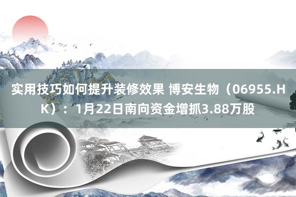 实用技巧如何提升装修效果 博安生物（06955.HK）：1月22日南向资金增抓3.88万股