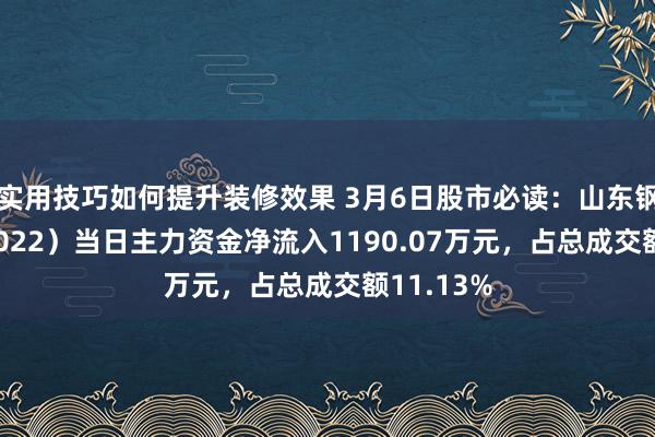 实用技巧如何提升装修效果 3月6日股市必读：山东钢铁（600022）当日主力资金净流入1190.07万元，占总成交额11.13%