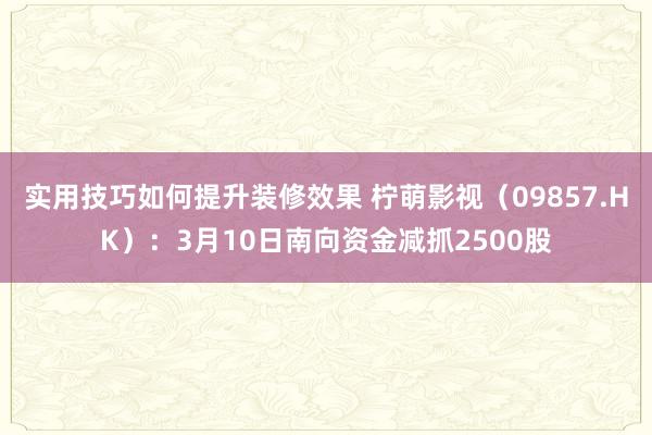 实用技巧如何提升装修效果 柠萌影视（09857.HK）：3月10日南向资金减抓2500股